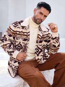 Manfinity Homme Chaqueta casual con estampado geométrico para hombres, otoño e invierno