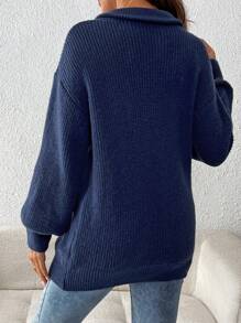 SHEIN 孕妇纯色拉链插肩袖宽松休闲毛衣，秋冬