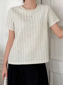 Dazy Star Camiseta casual de mujer de unicolor con cuello redondo y manga corta - Blanco - Ver 7