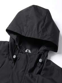 Manfinity Homme Chaqueta casual con capucha para hombre con cremallera, cordón y manga larga de unicolor