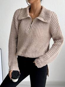 Chiquease Nuevo suéter de punto suelto de manga larga con cremallera para mujer para otoño e invierno