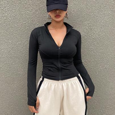여성 봄가을 스탠드 카라 지퍼 여밈 긴팔 핏팅 캐주얼 자켓