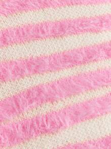 Flirla 大码圆领宽松拼色条纹毛衣，秋冬 - 粉色 - 查看 6