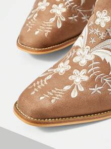 MOTF PREMIUM WOMEN'S FASHION CHUNKY HEEL EMBROIDERED ANKLE BOOTS - Brown - View 6
