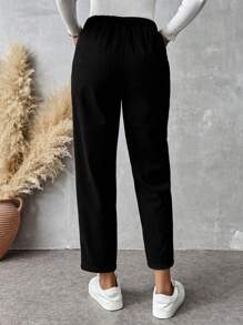 SHEIN Essnce Pantalones negros de felpa gruesa para mujer, pantalones de pana cálidos, leggings, pantalones harem de cintura alta para otoño e invierno
