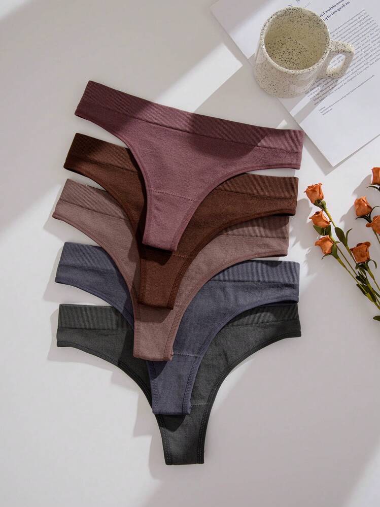 5 paquets Tangas sexy en maille unie