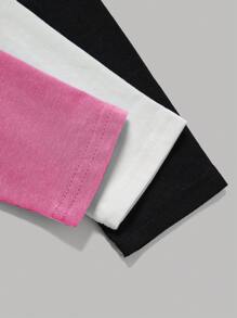 SHEIN Girlism 3 piezas Blusas de punto de cuello redondo de manga larga de color sólido casuales para niñas preadolescentes - Rosado Sandía - Ver 7