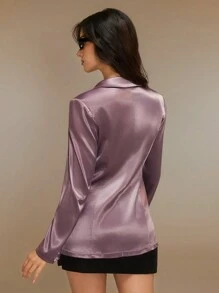 SHEIN Unity Women's Purple Satin Double Strap Fitted Blazer - Brown - View 2