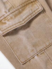 新生男童棉质松紧腰工装口袋休闲裤 - 卡其色 - 查看 6