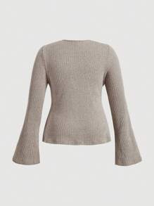 SHEIN MOD Plus Size Apricot Ribbed Simple And Versatile Bow Tie Front Design Blouse For Women