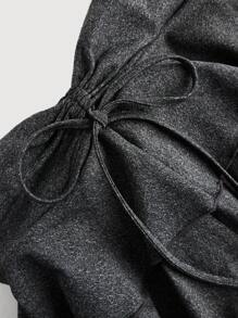 SHEIN MOD Women's Solid Color Drawstring Waist Pleated Skirt - Dark Grey - View 3