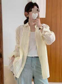 DAZY Women's Striped Long Sleeve Casual Business Shirt, Autumn,Long Sleeve Tops,Fall Women Clothes