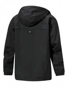 Manfinity Homme Chaqueta casual con capucha para hombre con cremallera, cordón y manga larga de unicolor