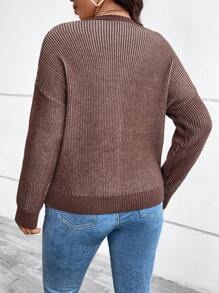 SHEIN LUNE Plus Size V-Neck Striped Pullover Sweaterbusiness Casual Woman,Holiday Outfits,Country Tops - Multicolor - View 2
