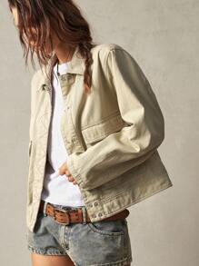 Bohemela Women's Loose & Relaxed Vacation Solid Color Woven Long Sleeve Fall Jacket - Khaki - View 6