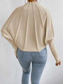 RosyDaze Áo len thường ngày tay cánh dơi cổ đứng màu trơn cho nữ, Thu/Đông - Màu Khaki - Xem 2