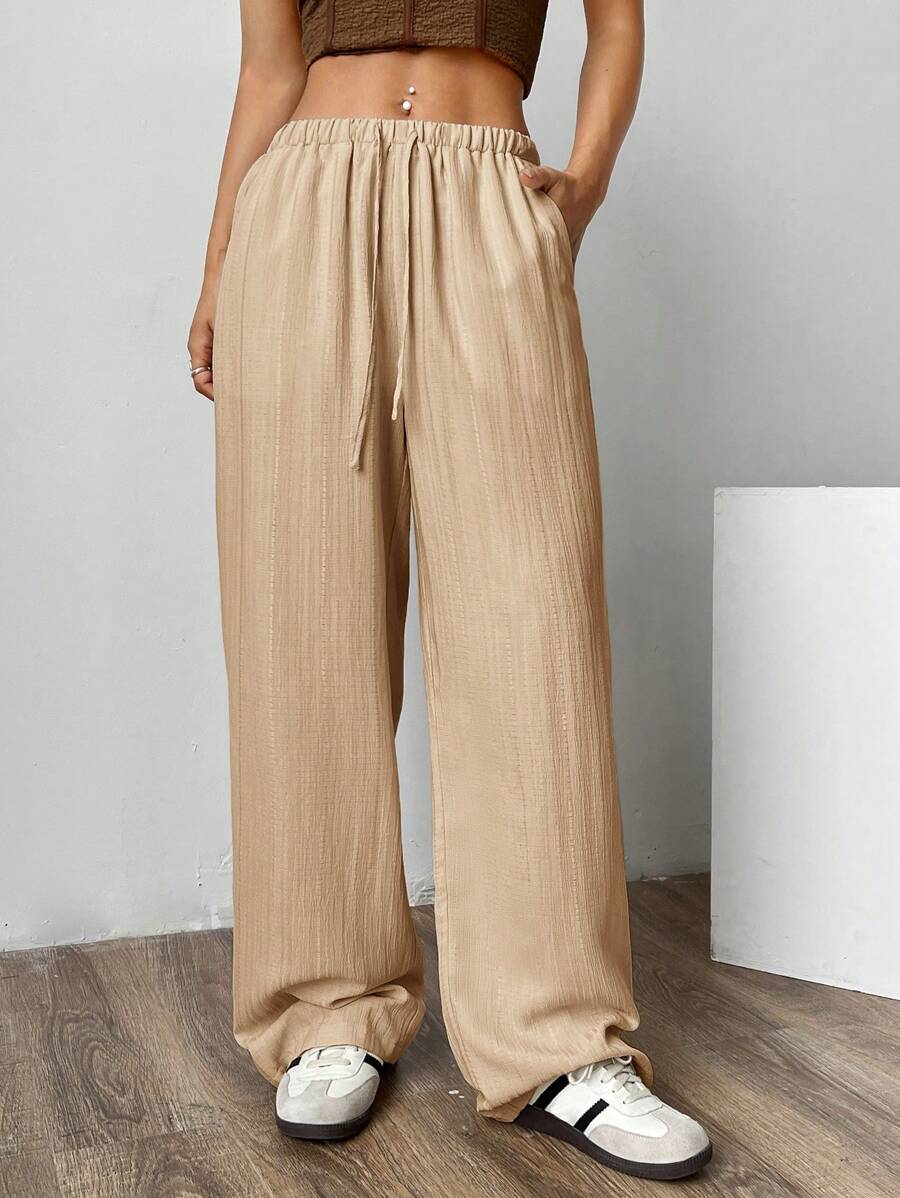 Muchica Pantalones de pierna ancha tejidos de color caqui para mujeres - Caqui - Ver 1