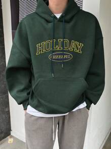 DAZY Sudadera con capucha con estampado de letras para hombres en otoño