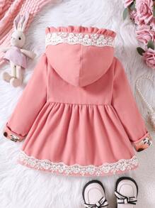 SHEIN 女童花卉蕾丝边连帽长开衫，秋冬季