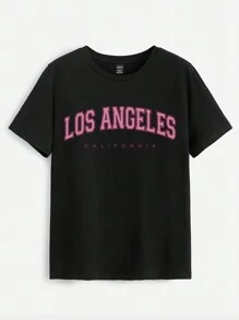SHEIN LUNE 3件套休闲简约“NEW YOEK”英文文字图案宽松圆领短袖T恤女夏季略显透视 - 彩色 - 查看 3