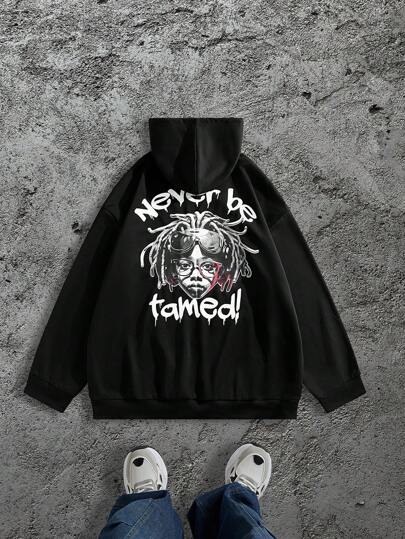 Manfinity LEGND Plus Size Men's Casual Letter Print Long Sleeve Hoodie