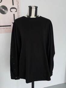 DAZY Women's Solid Color Button Decorated Split Sleeve Sweatshirt