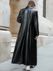 RueChic Black Peak Collar Double Button Placket Trench Coat - Black - View 2