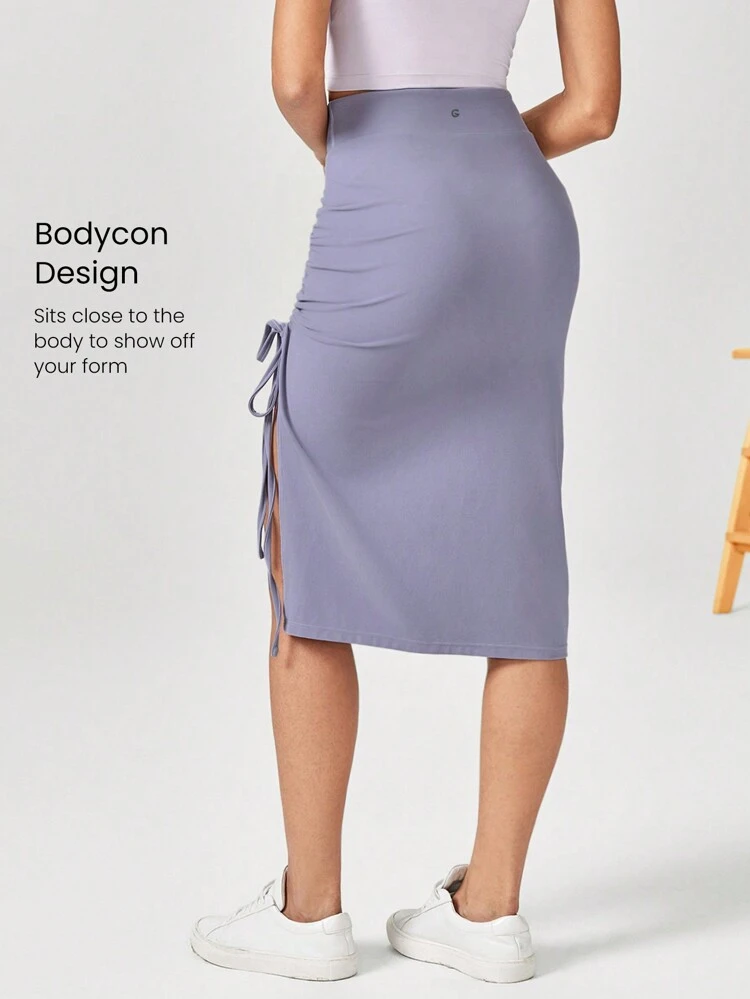 FeatherFit™-Air Side Slit Adjustable Drawstring Ruched Midi Skirt Daily Casual Quick Dry Moisture Wicking