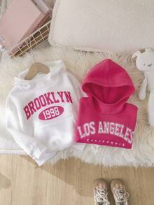 Ropa de niña para otoño/invierno 2 Sudadera holgada de punto de unicolor con capucha y estampado de letras para niña, perfecta para uso casual, diario y escolar en otoño/invierno. Regalos de Navidad, cálida de franela - Multicolor - Ver 7