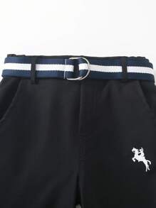 SHEIN 2入組少年馬術印花長袖襯衫和褲子套裝 - 淺藍色 - 查看 7