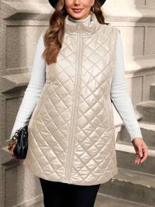 SHEIN Clasi Plus Size Front Zipper Long Sleeve Leopard Print Pocket Casual Padded Coat For Autumn And Winter Fall