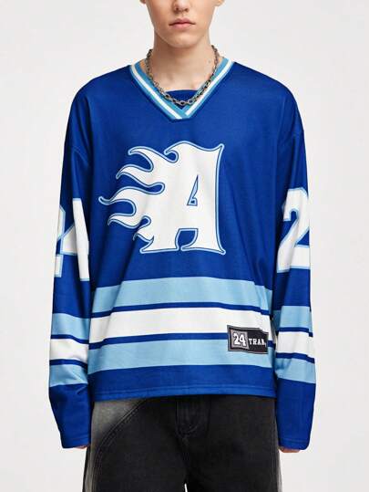 Prep Sweat-shirt à manches longues à encolure en V décontracté, imprimé de lettres, à épaules tombantes, pour homme, printemps automne