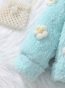 3 bộ trang phục thu đông cho bé gái: Áo khoác hoa móc 3D sang trọng, váy xếp ly và mũ nồi sang trọng - Màu xanh lam - Xem 4