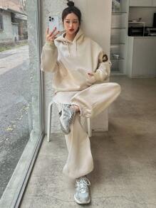 DAZY 女士秋冬保暖连帽衫和抽绳运动裤休闲套装，女士家居服套装