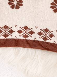 SHEIN Young Girl Patterned Knitted Jacket And Skirt Set, Suitable For Daily Wear And Outings - Coffee Brown - View 3