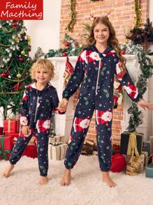 Bộ đồ ngủ liền quần ấm áp thoải mái in hình ông già Noel vui vẻ cho bé trai, trang phục gia đình đồng bộ (Bộ đồ cho mẹ và bé được bán riêng) - Nhiều màu - Xem 1