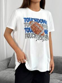 Chiquease Women's Round Neck Casual Print Solid Color Sport Style T-Shirt - White - View 4