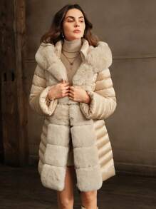 Anewsta 女士中长款可拆卸连帽厚绒毛领大衣，冬季