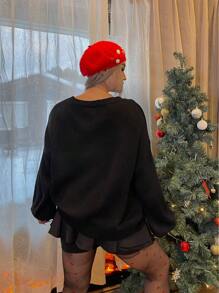 Flirla Pull surdimensionné pour femme d'hiver avec décoration de pompon mignon, vêtements de Noël