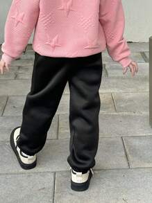 SHEIN 3pcs Young Girls Casual Comfy Digital & Letter Print Thermal Lined Elastic Waist Pants, Pink/White/Black, For Daily, Work, Sports, Spring Autumn - Multicolor - View 9