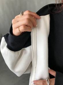 FRIFUL Women's Contrast Color Open Front Oversized Thermal Lined Hoodie, Long Sleeve Tops Sweatshirt Jacket Fall,Winter Zip Up - Apricot - View 8