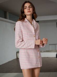 GENKIRA 复古优雅时尚千鸟格图案西装外套和不对称喇叭短裤两件套 - 彩色 - 查看 6