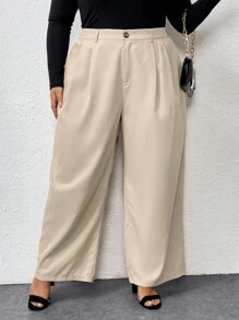 SHEIN CURVE+ Pantaloni da tailleur in vita alta di tinta unita per taglie forti