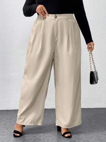 SHEIN CURVE+ Pantaloni da tailleur in vita alta di tinta unita per taglie forti