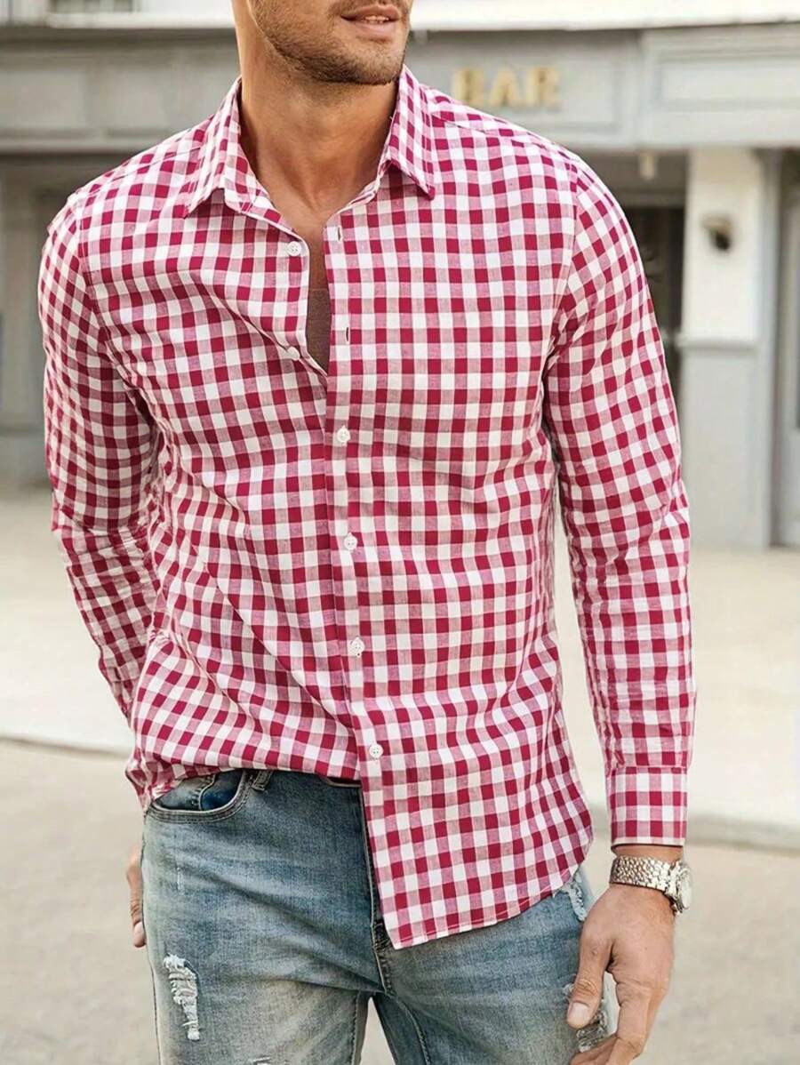 Casual geruite herenshirts met capuchon, lange mouwen