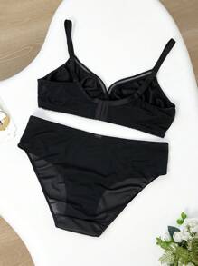 2 piezas Conjunto de sujetador inalámbrico negro de talla grande - Negro - Ver 2
