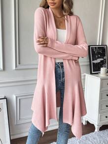 Chiquease Cárdigan casual de manga larga liso - Chaqueta de largo extendido