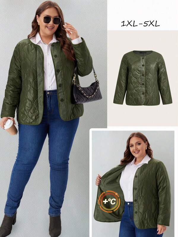 EMERY ROSE Abrigo de invierno para mujer de talla grande de unicolor, minimalista, informal, de manga larga y con relleno