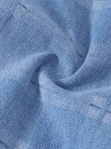 SHEIN Tween Girls Light Wash Denim Jeans With Plaid Pattern And Slit Hem Design - Blue - View 7