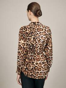 BizChic 女士优雅豹纹正装衬衫，适合通勤、聚会、度假、圣诞节 - 棕色 - 查看 9